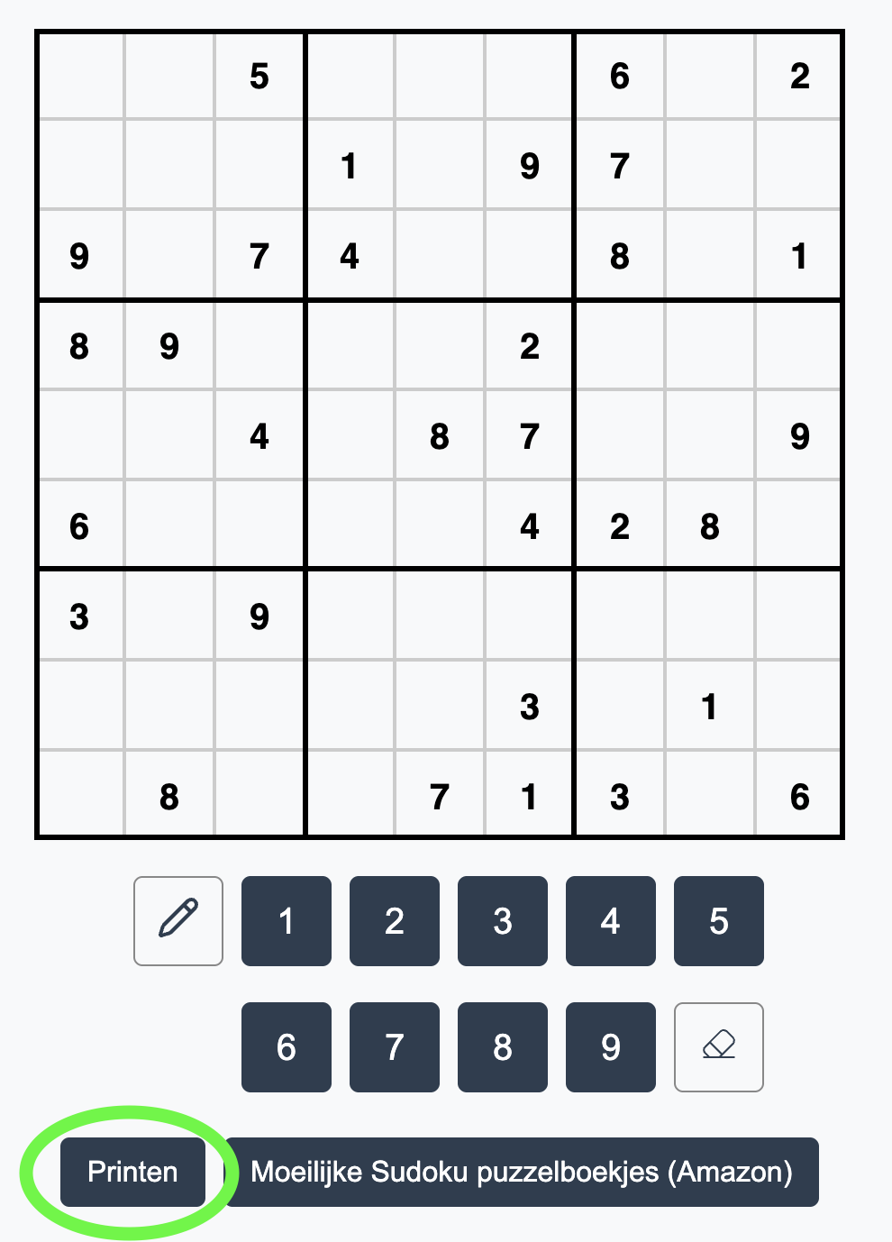 Sudoku print knop